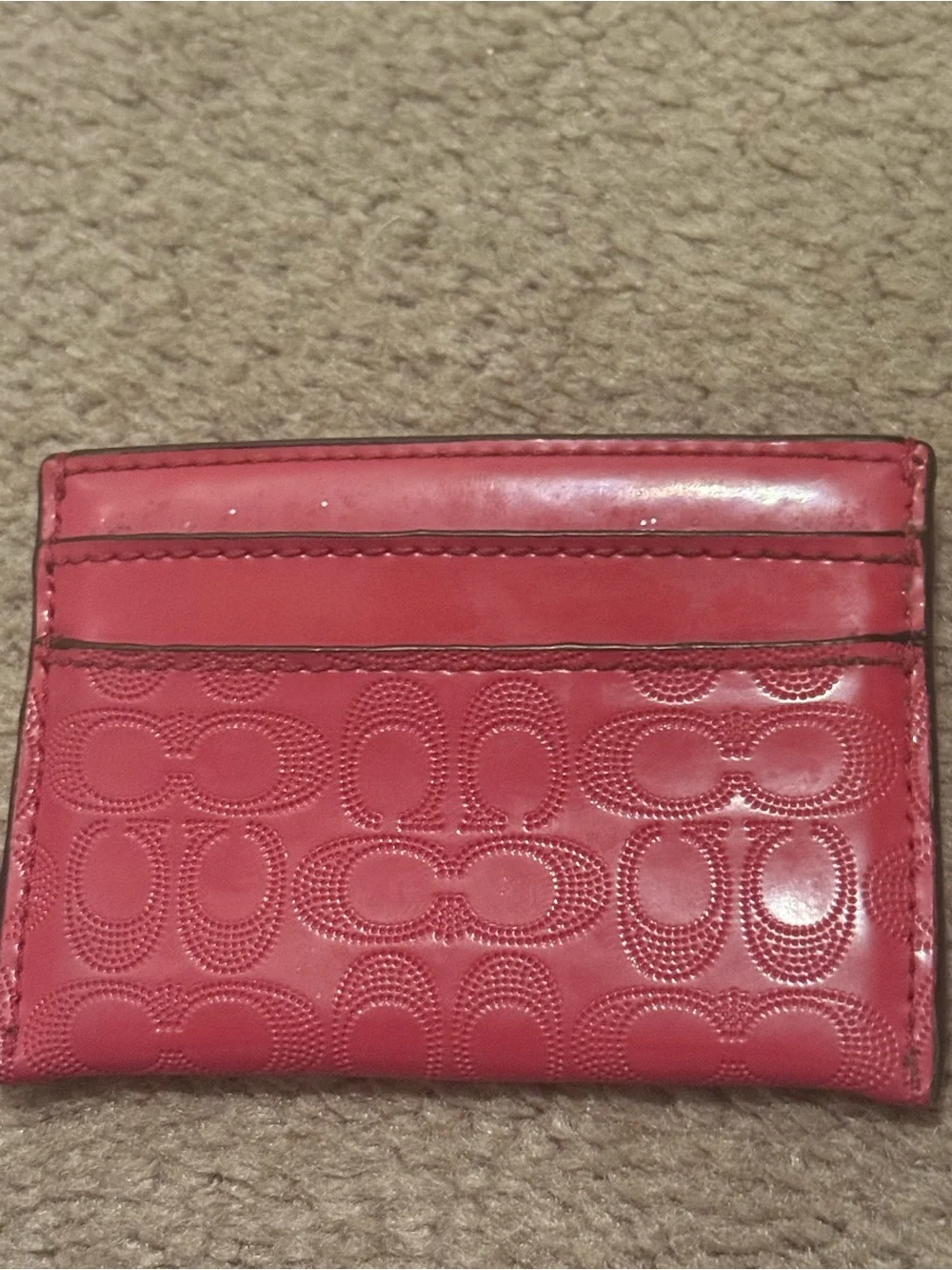 Coach Pink Patent Signature Card Holder with Heart Logo
